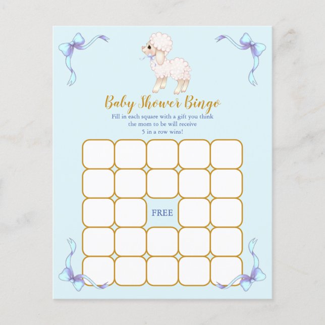 Lámina Cinta azul Pequeño Cordero Baby Shower Bingo Juego (Anverso)