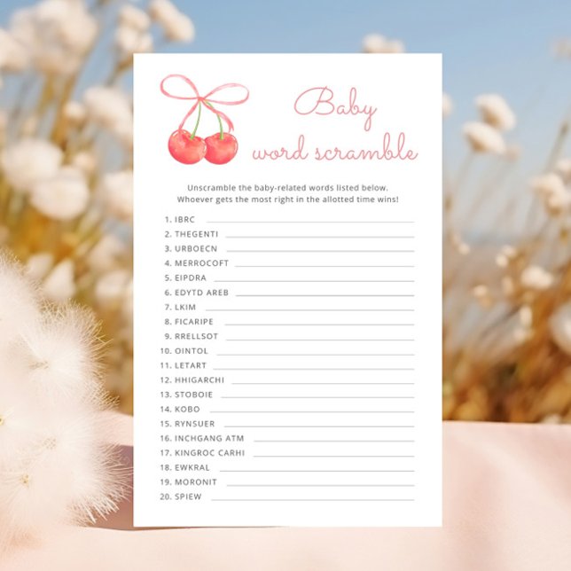 Lámina Cinta rosa Cherry Baby Shower Word Scramble Game (Subido por el creador)