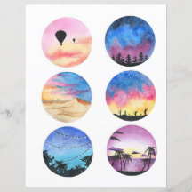 Circulo de paisaje acuarela para cortar y colectar