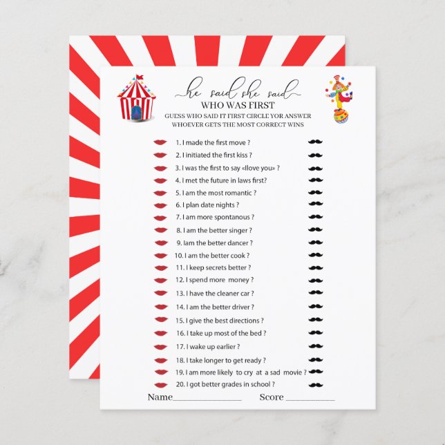 Lámina Circus Carnival Watercolor Dijo que ella dijo jueg (Anverso / Reverso)