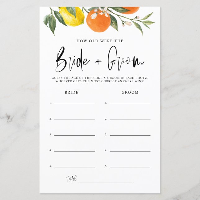 Lámina Citrus Botanical How Old Was Bride & Groom (Anverso)