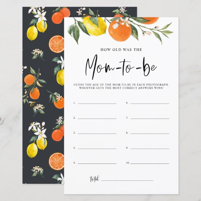 Lámina Citrus Botanical How Old Was Mom Shower Game (Anverso / Reverso)