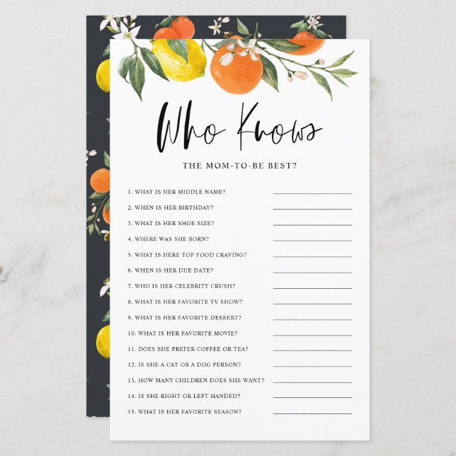 Lámina Citrus Botanical quien conoce a la mamá mejor jueg (Anverso / Reverso)