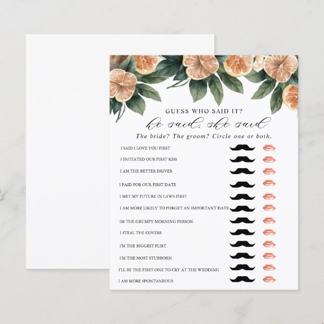 Lámina Citrus Greenery | Juego de ducha de novia (Anverso / Reverso)