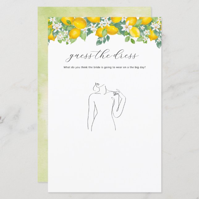 Lámina Citrus Lemon Bridal Shower Adivinan Juego De Vesti (Anverso / Reverso)