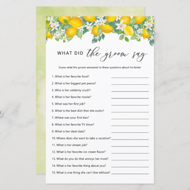 Lámina Citrus Lemon ¿Qué dijo el Groom? (Anverso / Reverso)