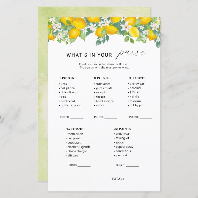 Lámina Citrus Lemon ¿Qué hay en tu juego de novias en bol (Anverso / Reverso)