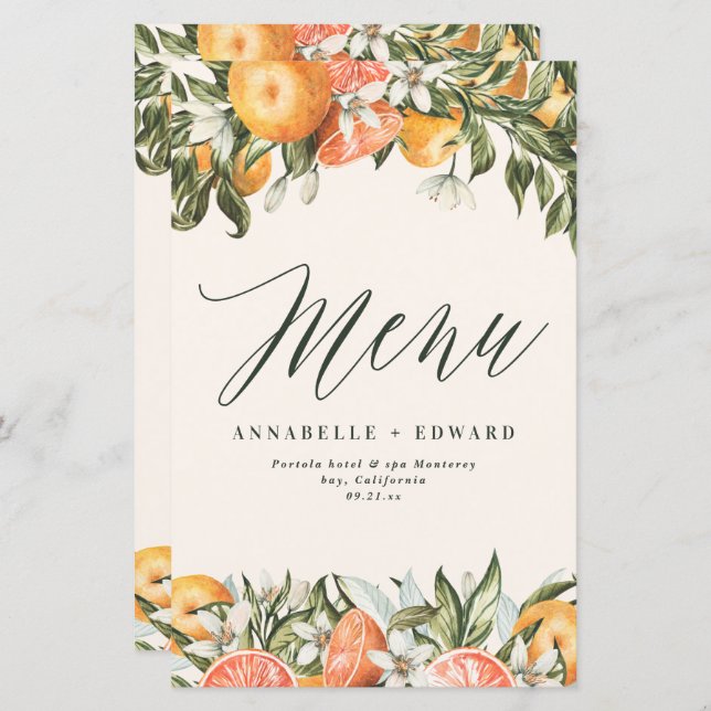 Lámina Citrus naranja botánico moderno rústico (Anverso / Reverso)