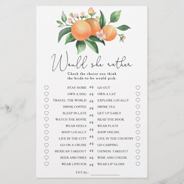 Lámina Citrus - ¿Prefiere un juego de ducha de novia? (Anverso)