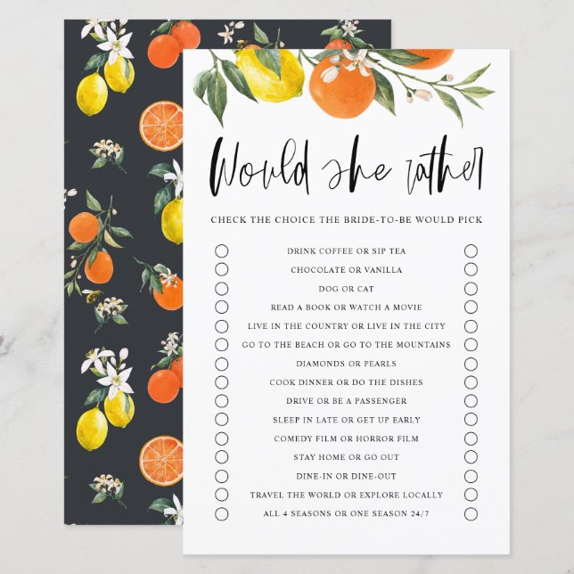 Lámina Citrus Prefiere Un Juego De Ducha De Novias (Anverso / Reverso)