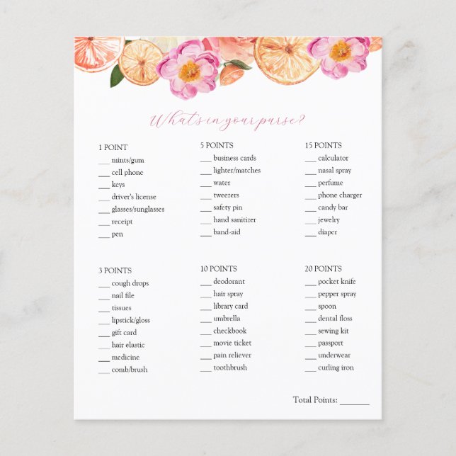 Lámina Citrus qué hay en tu bolso juego de ducha de novia (Anverso)