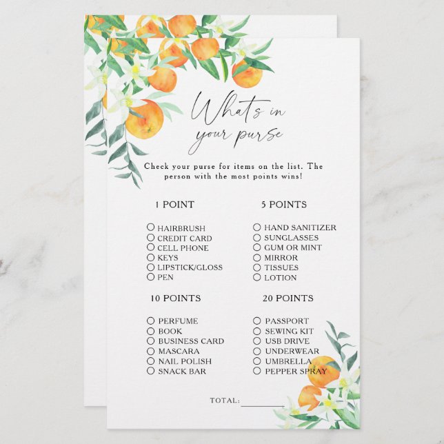 Lámina Citrus - ¿Qué hay en tu juego de bolsos? (Anverso / Reverso)