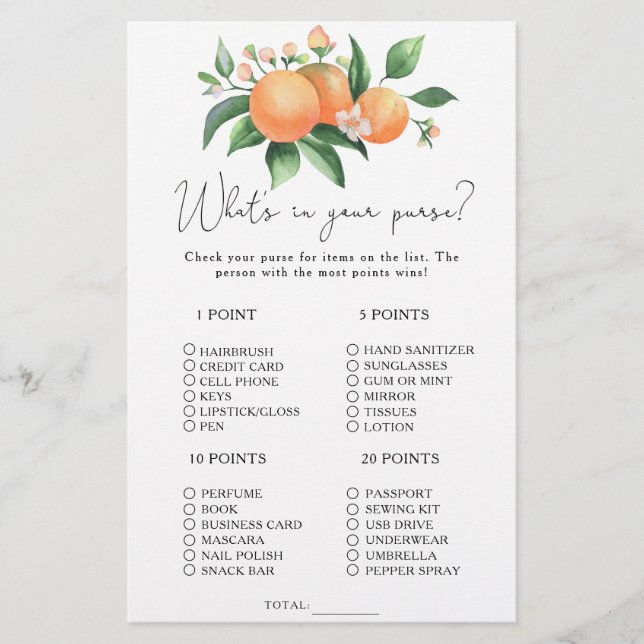 Lámina Citrus - ¿Qué hay en tu juego de bolsos? (Anverso)