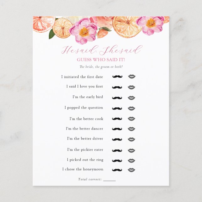 Lámina Citrus Rosa Dijo, Dijo, Dijo Que El Juego De La Du (Anverso)