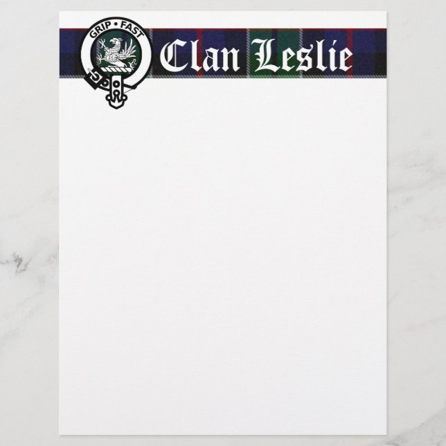Lámina Clan Leslie Tartan y Escudo Letterhead (Anverso)