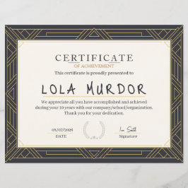 Lámina Clásico Certificado de Logro Vintage Elegante