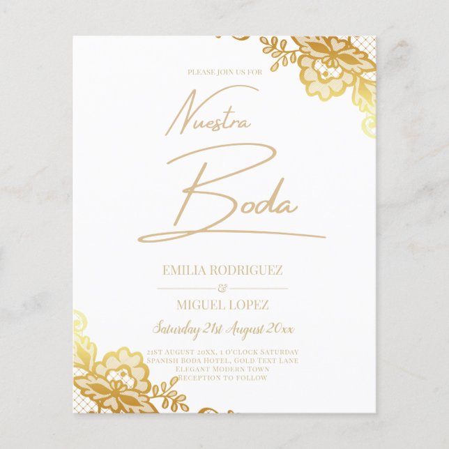 Lámina Clásico de Invitación a la Boda Blanca de encaje d (Anverso)