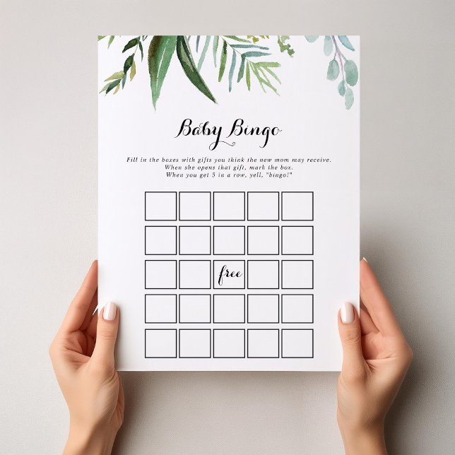 Lámina Clásico Greenery Tropical Baby Bingo Shower Juego (Subido por el creador)