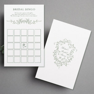 Lámina Clásico juego de bingo de novia floral verde sabio