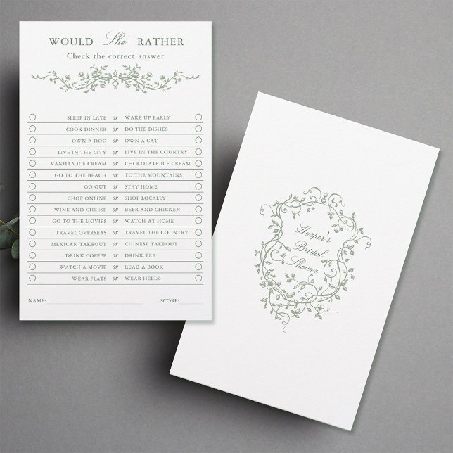 Lámina Clásico Sage Green Floral 'Prefiere Jugar' (Front & Back)