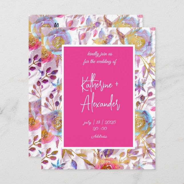 Lámina Clásicos de la invitación a Lily floral boda rosa (Anverso / Reverso)