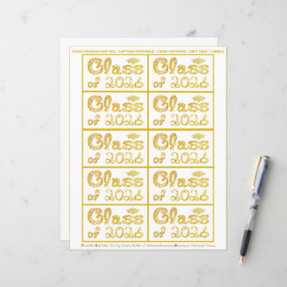 Lámina Class of 2026 Graduation Gold Tag Captions Paper