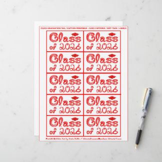 Lámina Class of 2026 Graduation Red Tag Captions Paper
