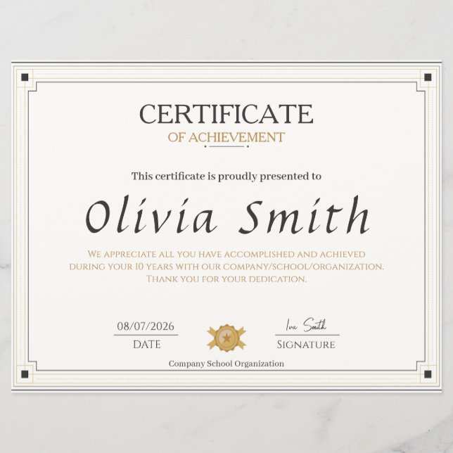Lámina Classic Elegant Certificate of Achievement Design (Anverso)