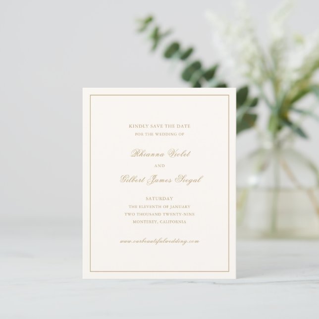 Lámina Classic Ivory and Gold Budget Wedding Save Date (Anverso de pie)