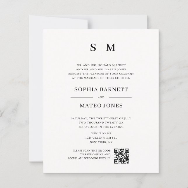 Lámina Classic Monogram Off White QR Code Wedding (Anverso)