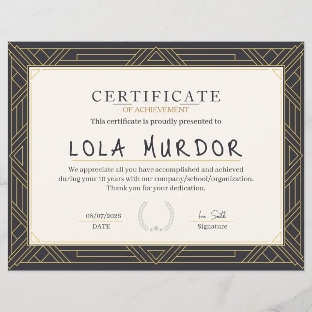 Lámina Classic Vintage Certificate of Achievement Elegant (Anverso)