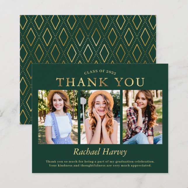 Lámina Classy Green Gold 3 Photo Graduation Gracias (Anverso / Reverso)