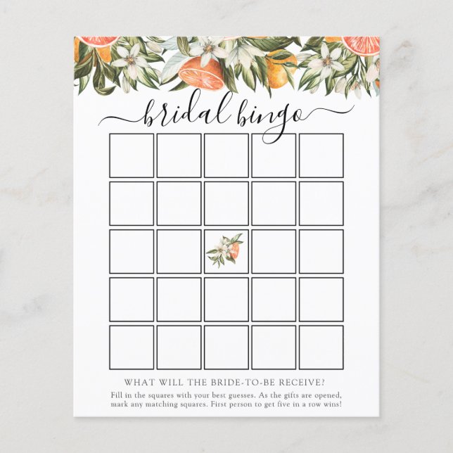 Lámina Clementines Bridal Shower Bingo Game Card (Anverso)