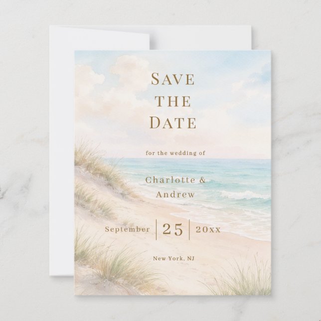 Lámina Coastal beach modern wedding Save the Date card (Anverso)