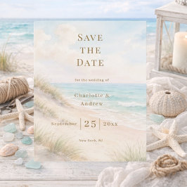 Lámina Coastal beach modern wedding Save the Date card