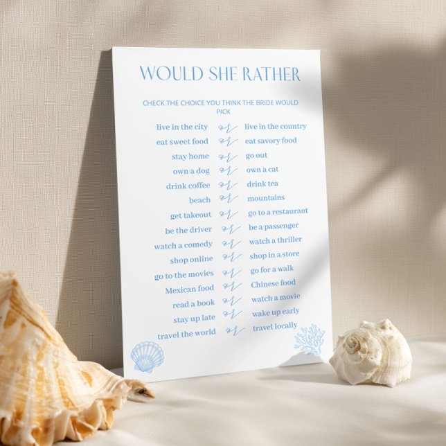 Lámina Coastal Bridal Shower Would She Rather Game (Subido por el creador)