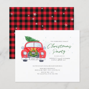 Lámina Coche rojo vintage de presupuesto con invitación a