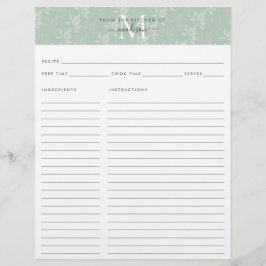 Lámina Cocina Cuta Monograma Receta Botánica Verde azulad