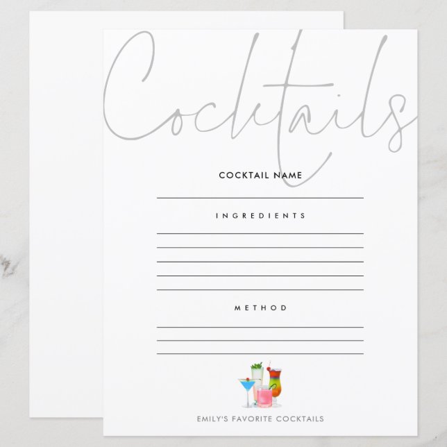 Lámina Cóctel Añadir su propia receta (Anverso / Reverso)