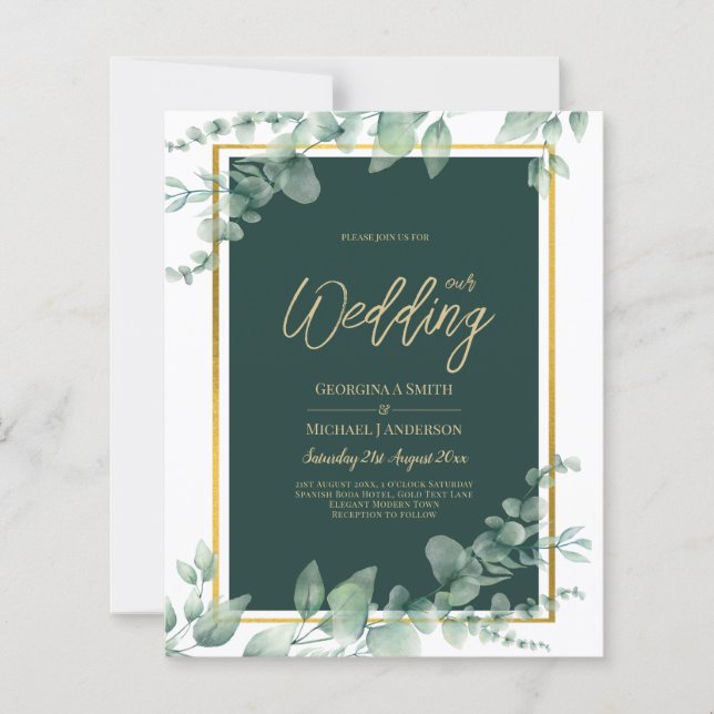 Lámina CÓDIGO QR BODA de oro de LeahG Eucalyptus Greenery (Anverso)