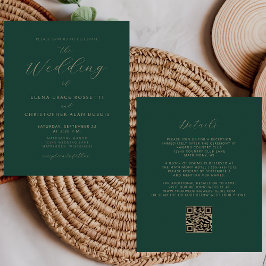 Lámina Código QR Bodas Moderno Verde Esmeralda Letra Dora
