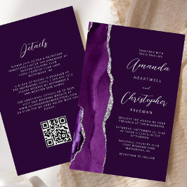 Lámina Código QR Bodas Plum Agata Plateado Púrpura Presup