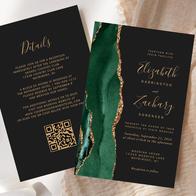 Lámina Código QR de Boda Oscuro de Ágata Esmeralda Verde  (Subido por el creador)