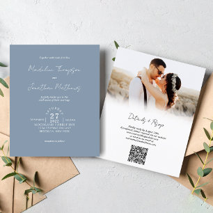 Lámina Código QR de boda polvoriento rústico azul económi