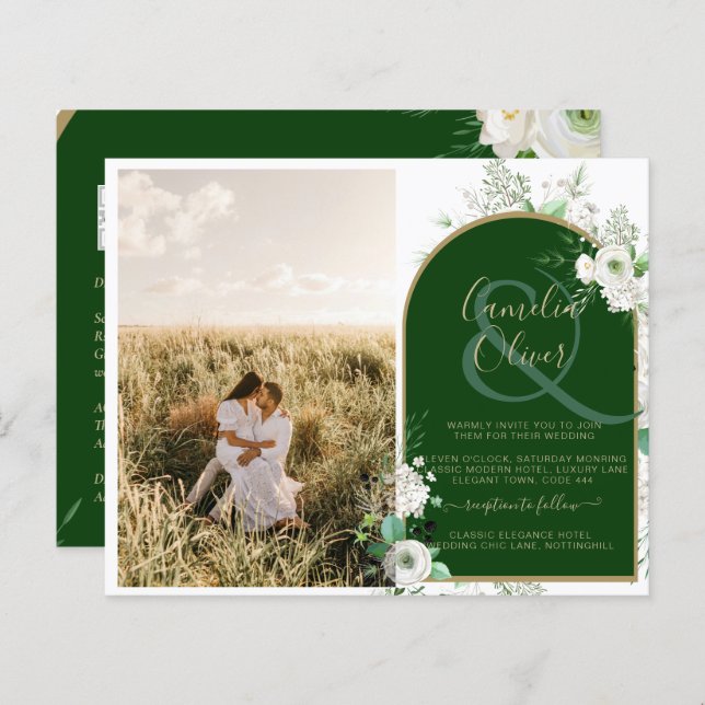 Lámina Código QR de Boda verde de rosas blancas todo en 1 (Anverso / Reverso)