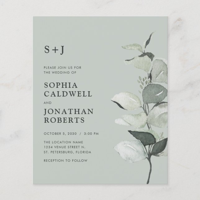 Lámina Código QR de Eucalipto presupuesto Invitación a bo (Anverso)