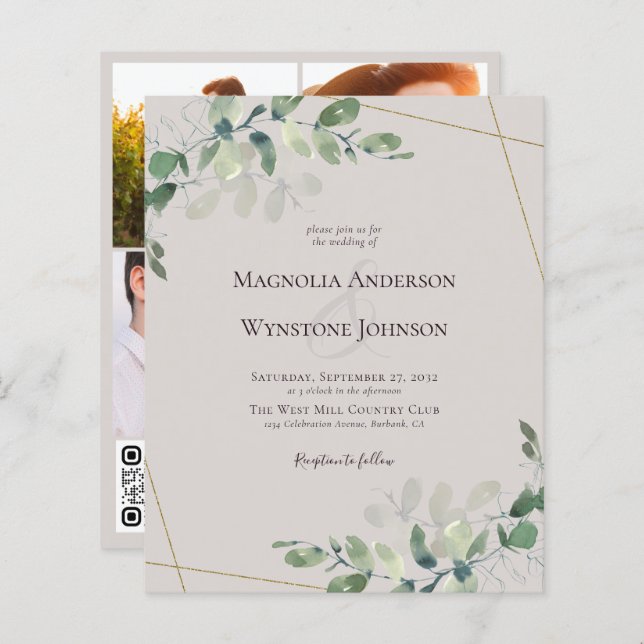 Lámina Código QR de invitación a bodas de eucalipto de pr (Anverso / Reverso)
