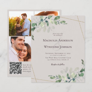 Lámina Código QR de invitación a bodas de eucalipto de pr