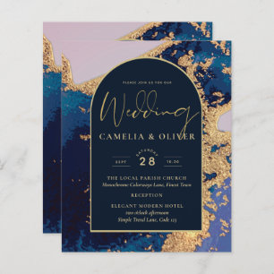 Lámina Código QR de invitación de boda de oro azul de Aga