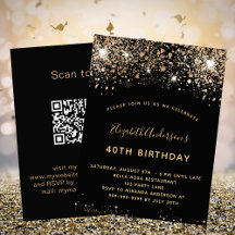 Código QR de oro negro de cumpleaños Invitación pr